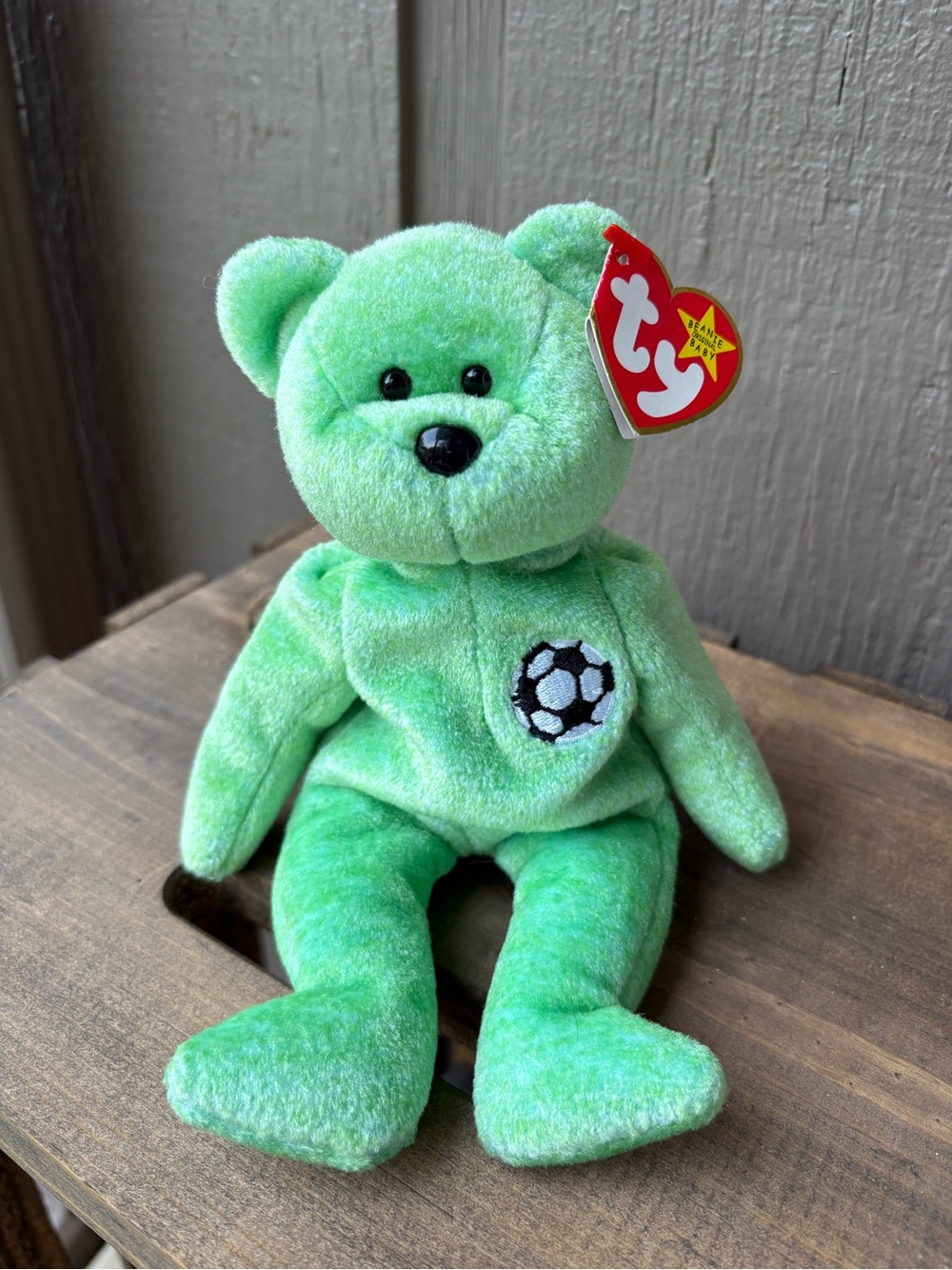 RARE BEANIE BABY Lime Green with Embroidered Soccer Patch